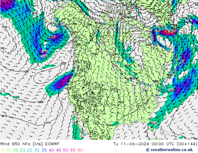 Wind 950 hPa ECMWF Di 11.06.2024 00 UTC