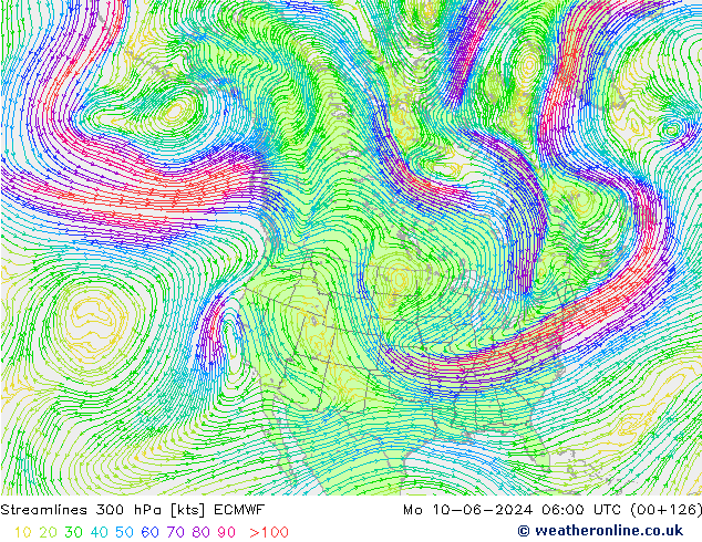 Stroomlijn 300 hPa ECMWF ma 10.06.2024 06 UTC