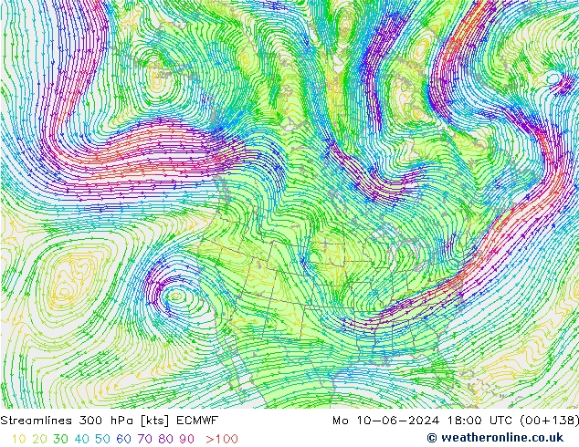 Streamlines 300 hPa ECMWF Mo 10.06.2024 18 UTC