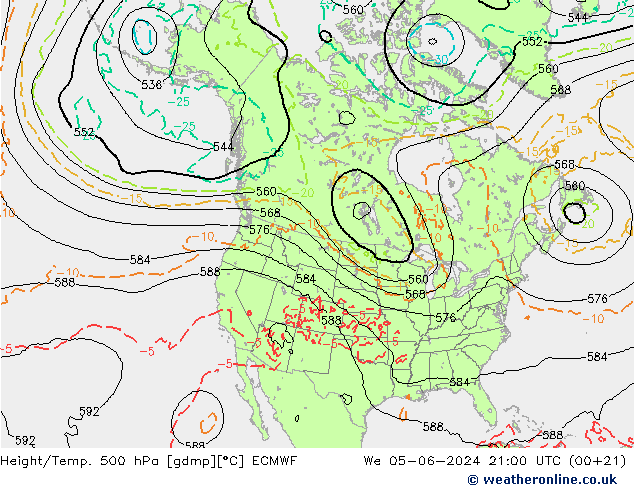 Height/Temp. 500 hPa ECMWF Qua 05.06.2024 21 UTC