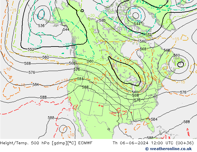 Z500/Rain (+SLP)/Z850 ECMWF Th 06.06.2024 12 UTC