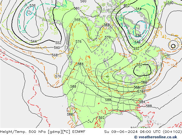 Height/Temp. 500 hPa ECMWF Dom 09.06.2024 06 UTC