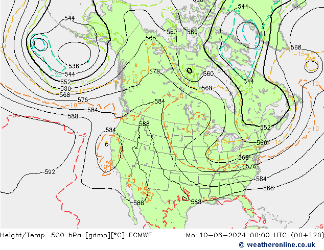 Z500/Rain (+SLP)/Z850 ECMWF lun 10.06.2024 00 UTC