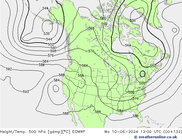 Z500/Rain (+SLP)/Z850 ECMWF Mo 10.06.2024 12 UTC