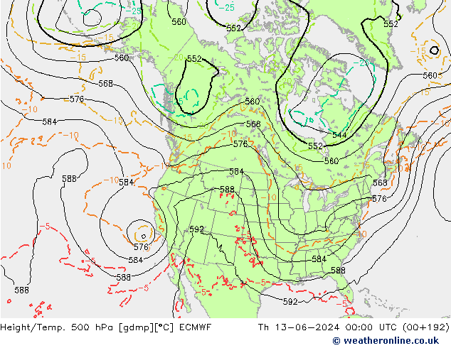 Z500/Rain (+SLP)/Z850 ECMWF  13.06.2024 00 UTC