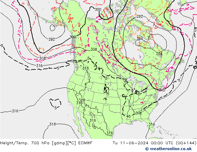 Height/Temp. 700 hPa ECMWF Tu 11.06.2024 00 UTC