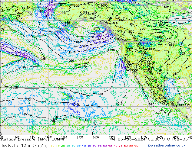 Isotachen (km/h) ECMWF Mi 05.06.2024 03 UTC