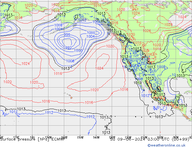 Atmosférický tlak ECMWF Ne 09.06.2024 03 UTC