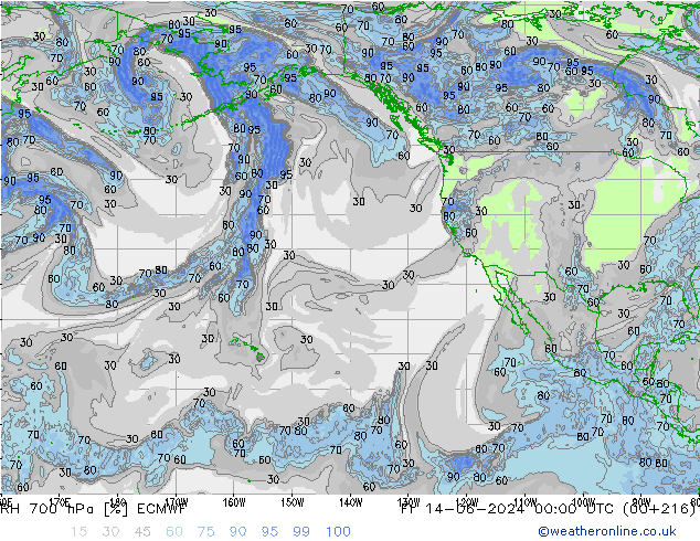 RH 700 hPa ECMWF Fr 14.06.2024 00 UTC