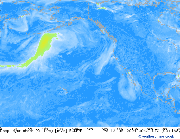 Deep layer shear (0-1km) ECMWF Qua 12.06.2024 00 UTC