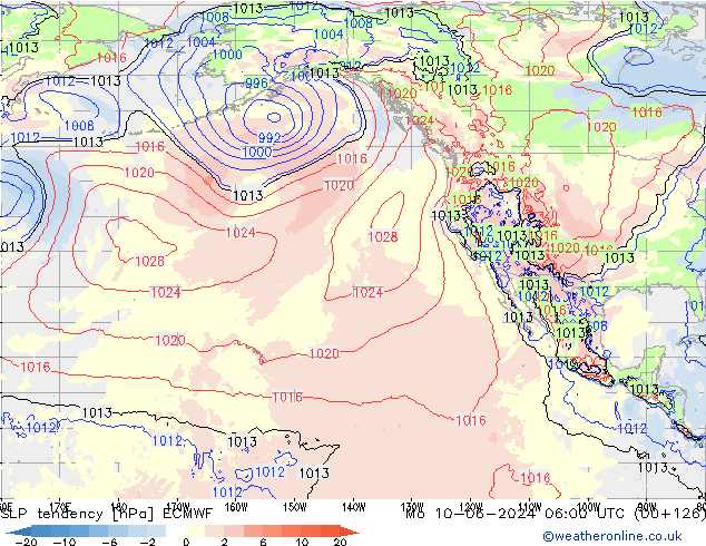 Tendenza di Pressione ECMWF lun 10.06.2024 06 UTC