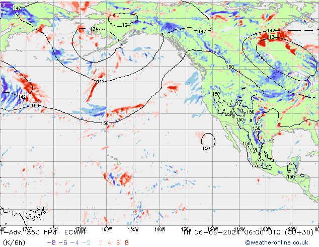 T-Adv. 850 hPa ECMWF Do 06.06.2024 06 UTC