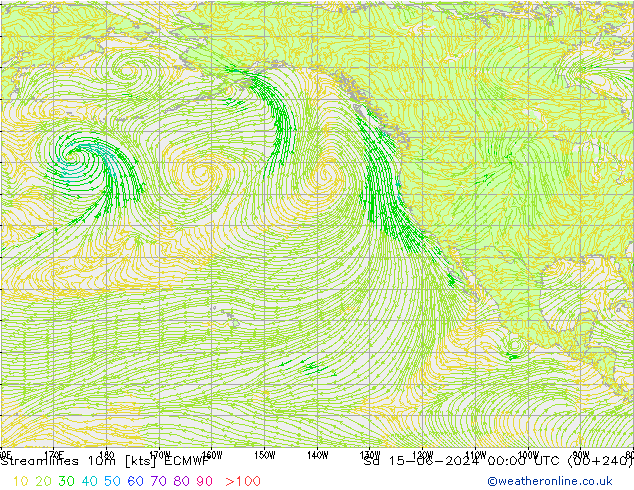 Linia prądu 10m ECMWF so. 15.06.2024 00 UTC