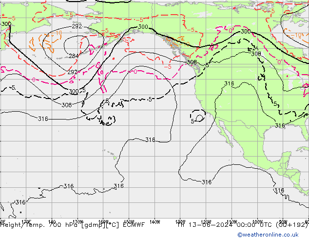 Height/Temp. 700 hPa ECMWF Th 13.06.2024 00 UTC