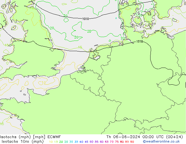 Izotacha (mph) ECMWF czw. 06.06.2024 00 UTC