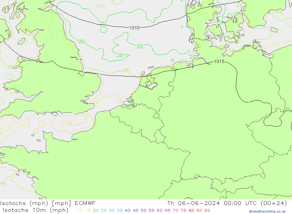 Eşrüzgar Hızları mph ECMWF Per 06.06.2024 00 UTC