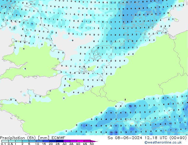 Z500/Rain (+SLP)/Z850 ECMWF sáb 08.06.2024 18 UTC