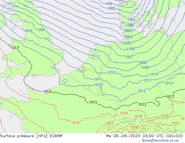 Surface pressure ECMWF We 05.06.2024 03 UTC