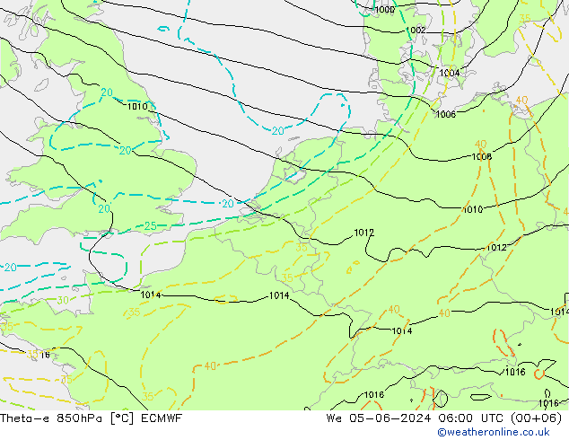 Theta-e 850гПа ECMWF ср 05.06.2024 06 UTC