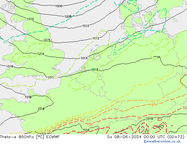 Theta-e 850hPa ECMWF Sa 08.06.2024 00 UTC