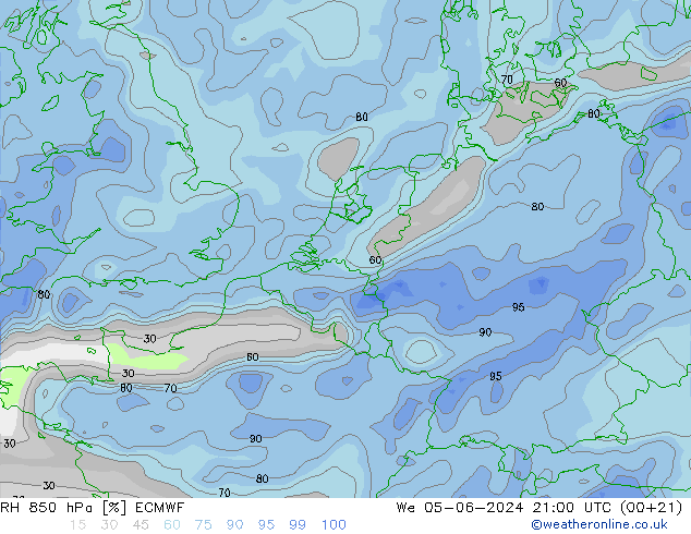 RH 850 hPa ECMWF Mi 05.06.2024 21 UTC