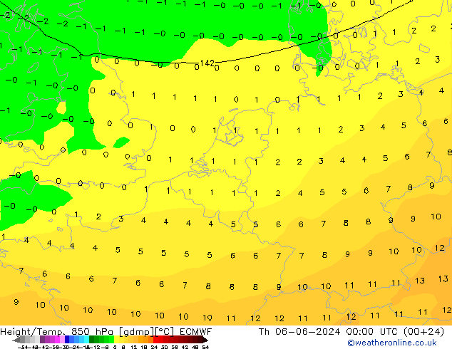 Yükseklik/Sıc. 850 hPa ECMWF Per 06.06.2024 00 UTC