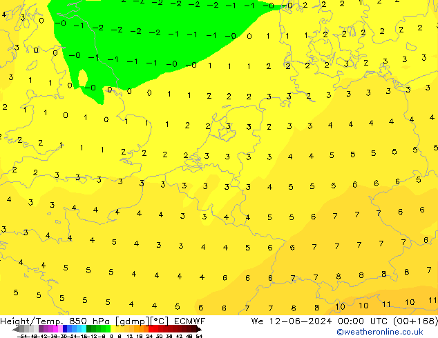 Geop./Temp. 850 hPa ECMWF mié 12.06.2024 00 UTC