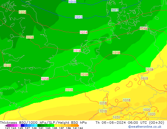 Thck 850-1000 hPa ECMWF Th 06.06.2024 06 UTC