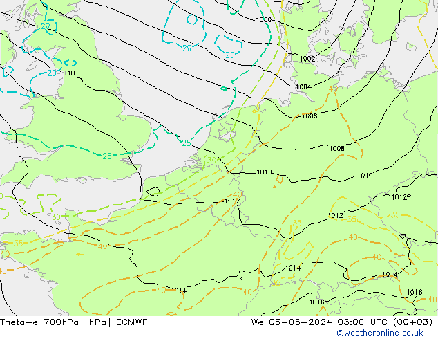 Theta-e 700гПа ECMWF ср 05.06.2024 03 UTC