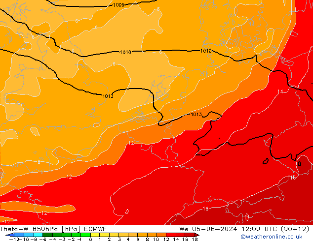 Theta-W 850hPa ECMWF mer 05.06.2024 12 UTC