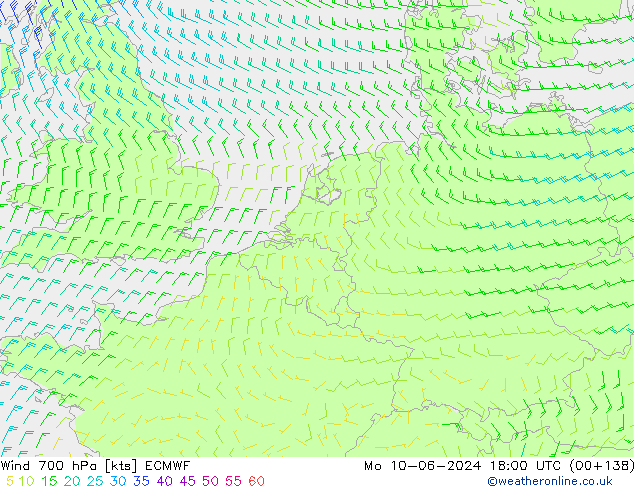 Wind 700 hPa ECMWF Mo 10.06.2024 18 UTC