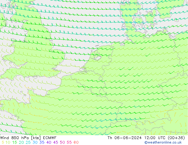 Wind 850 hPa ECMWF Th 06.06.2024 12 UTC