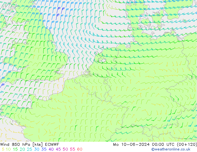 ветер 850 гПа ECMWF пн 10.06.2024 00 UTC