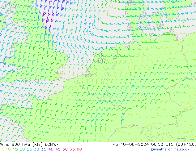 Vento 900 hPa ECMWF lun 10.06.2024 00 UTC