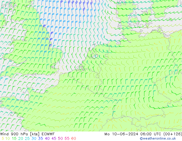 Wind 900 hPa ECMWF Mo 10.06.2024 06 UTC