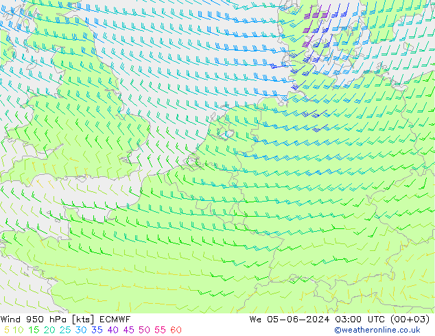 Wind 950 hPa ECMWF Mi 05.06.2024 03 UTC