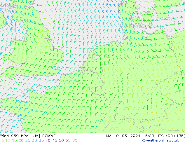 Wind 950 hPa ECMWF Mo 10.06.2024 18 UTC