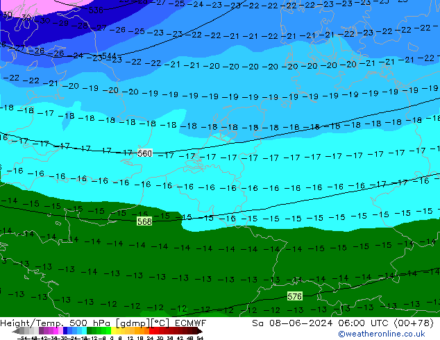 Z500/Yağmur (+YB)/Z850 ECMWF Cts 08.06.2024 06 UTC