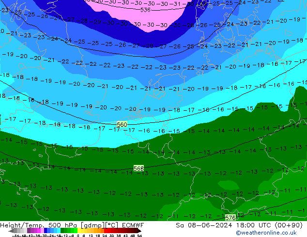 Z500/Rain (+SLP)/Z850 ECMWF sáb 08.06.2024 18 UTC