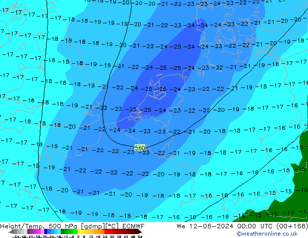 Geop./Temp. 500 hPa ECMWF mié 12.06.2024 00 UTC