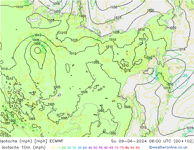 Isotachs (mph) ECMWF Dom 09.06.2024 06 UTC