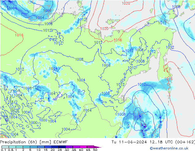 Precipitación (6h) ECMWF mar 11.06.2024 18 UTC