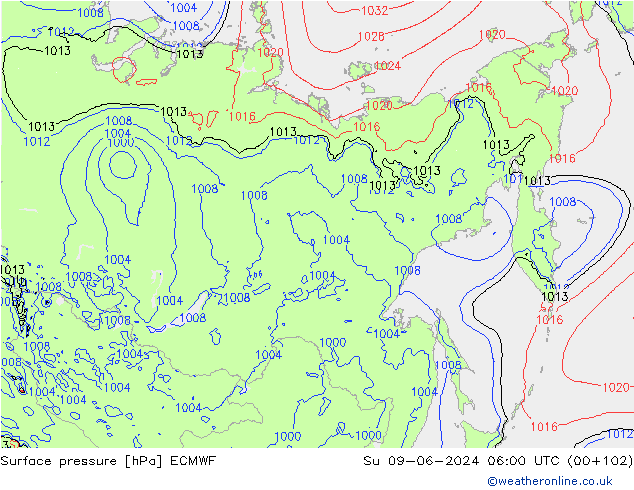 Surface pressure ECMWF Su 09.06.2024 06 UTC