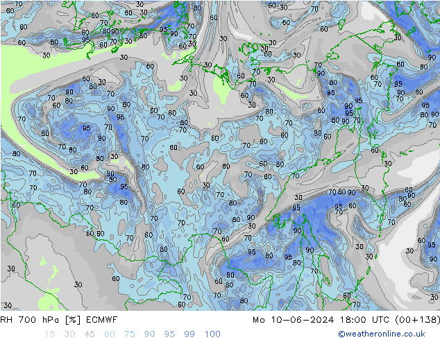 RH 700 hPa ECMWF Seg 10.06.2024 18 UTC