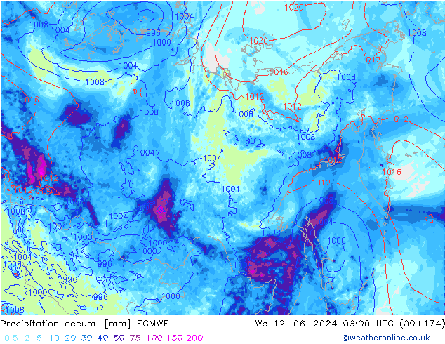 Precipitation accum. ECMWF We 12.06.2024 06 UTC