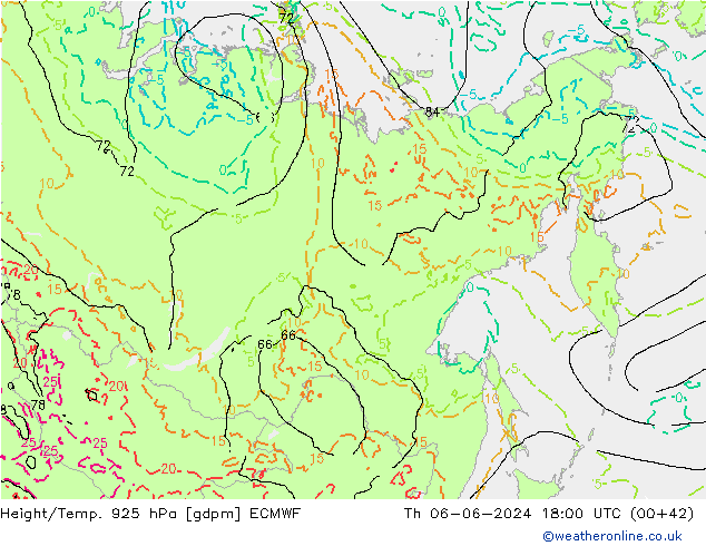 Height/Temp. 925 hPa ECMWF Th 06.06.2024 18 UTC