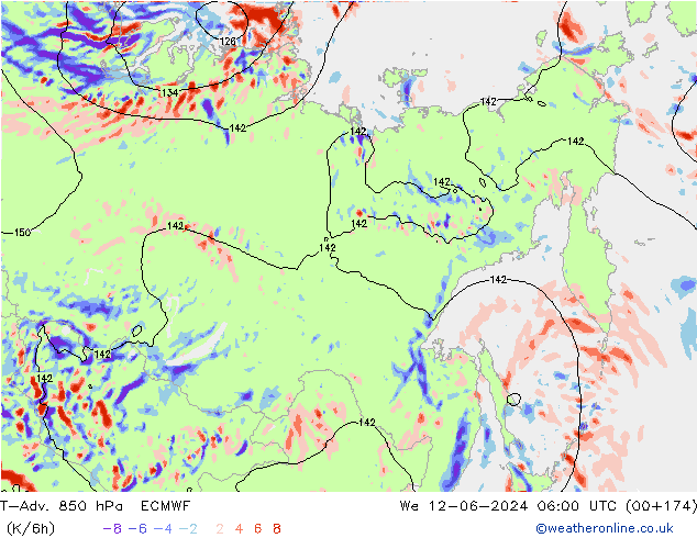 T-Adv. 850 hPa ECMWF mer 12.06.2024 06 UTC