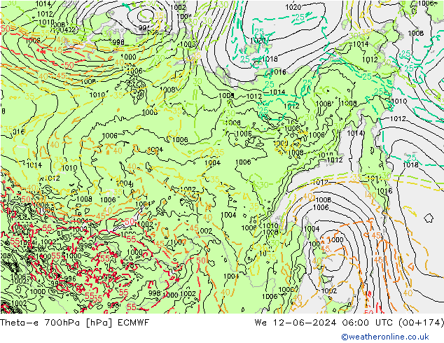 Theta-e 700hPa ECMWF mer 12.06.2024 06 UTC