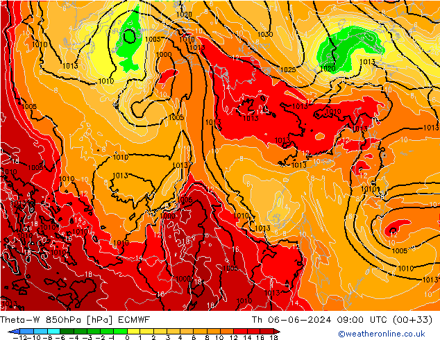 Theta-W 850hPa ECMWF do 06.06.2024 09 UTC