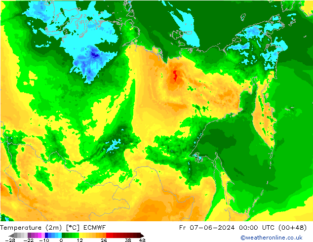 Temperature (2m) ECMWF Fr 07.06.2024 00 UTC